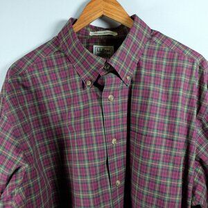 LL Bean Men Button Down Shirt Long Sleeve Wrinkle Free XL Red Green Plaid